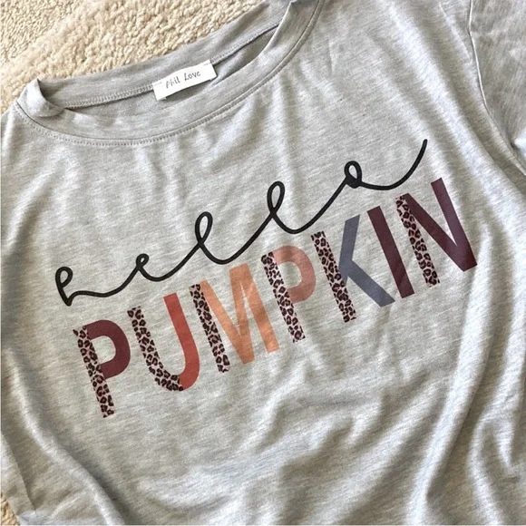 HELLO PUMPKIN Grey Long Sleeve Pullover/Top - Picture 2 of 6